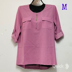 M - NWT Cathy Daniels Dots 3/4 Roll Sleeve Top